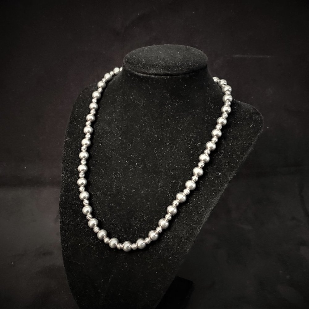 Sterling Silver 925 Ribbed Textured Carved Ball Beaded Necklace Ross Simons